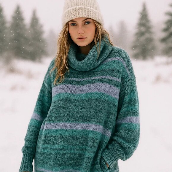 Free People Candy Stripe Waterfall Women's Wool and Alpaca Blend Sweater Size Sm - Picture 1 of 13